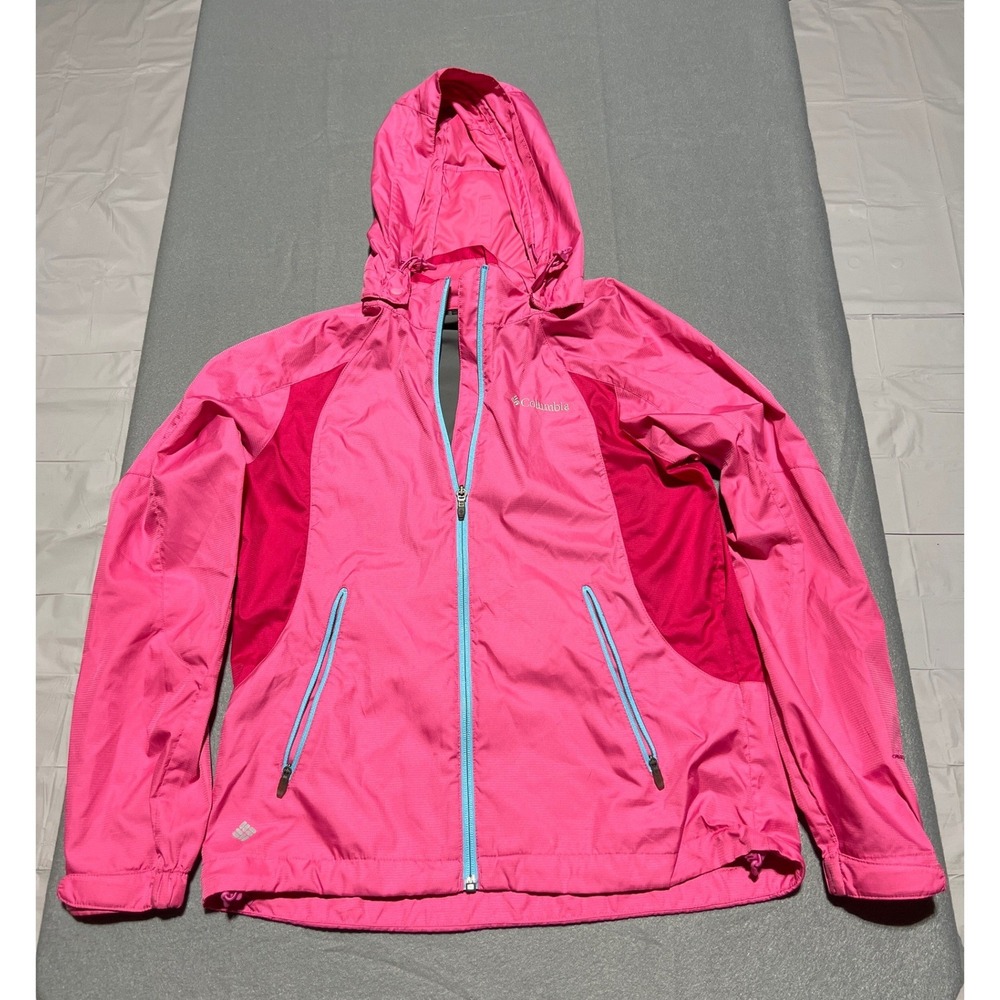 Columbia Omni-Shield Pink Colorblock Hooded Windbreaker Jacket Womens Medium